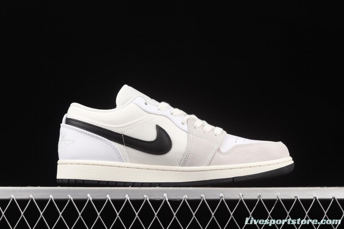 Air Jordan 1 Low white and black canvas splicing low side culture leisure sports board shoes DC3533-100