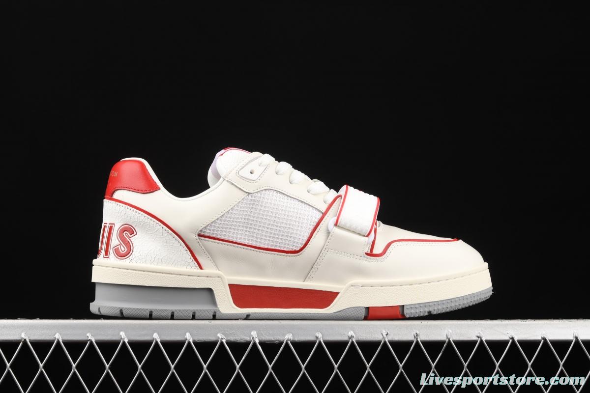 Authentic LV 2021ss early spring fashion catwalk sneakers White Red