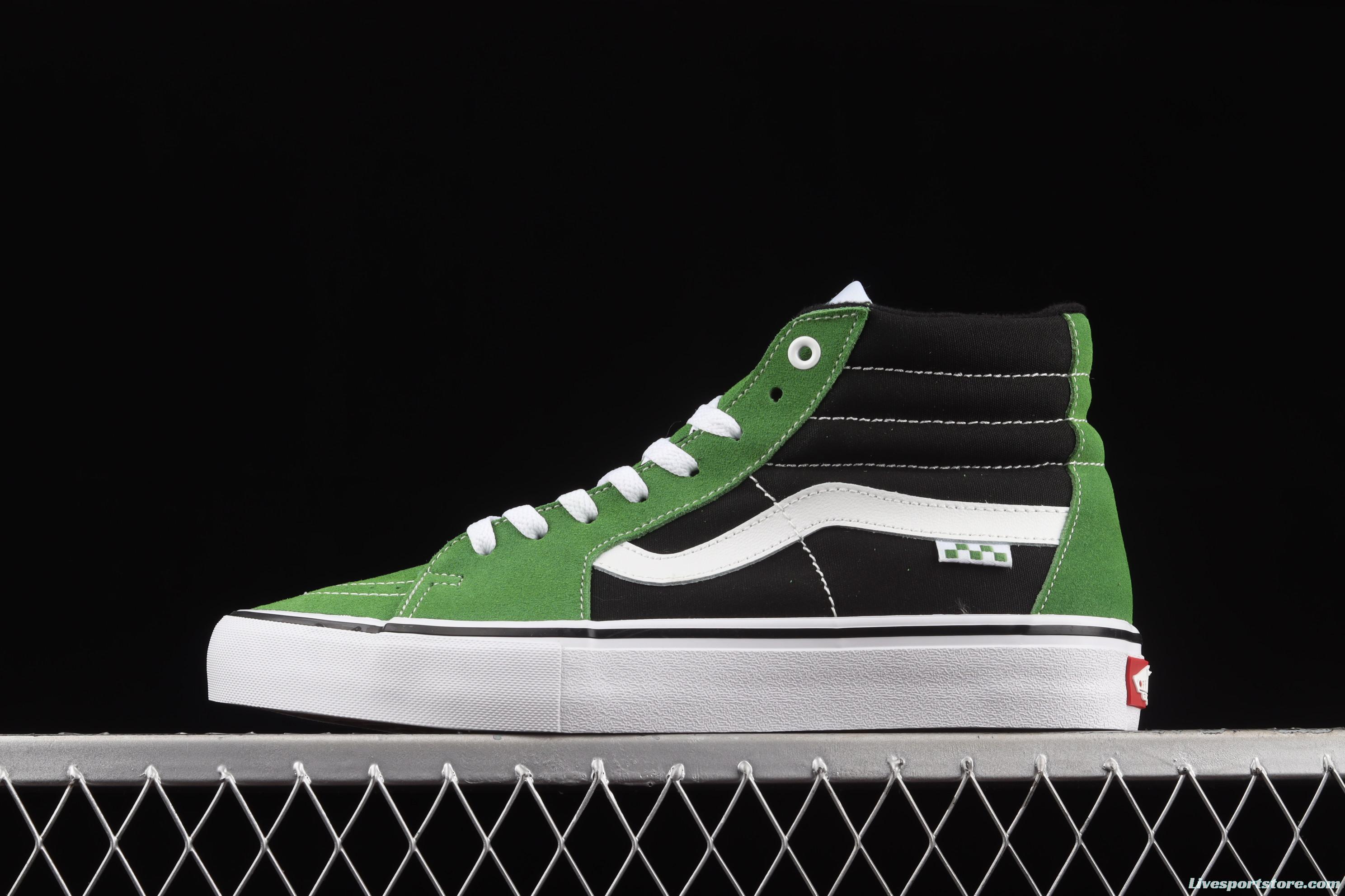 Vans Skate Sk8 Hi black and green side standard chessboard checkered high-top casual board shoes VN0A5FCC3OH