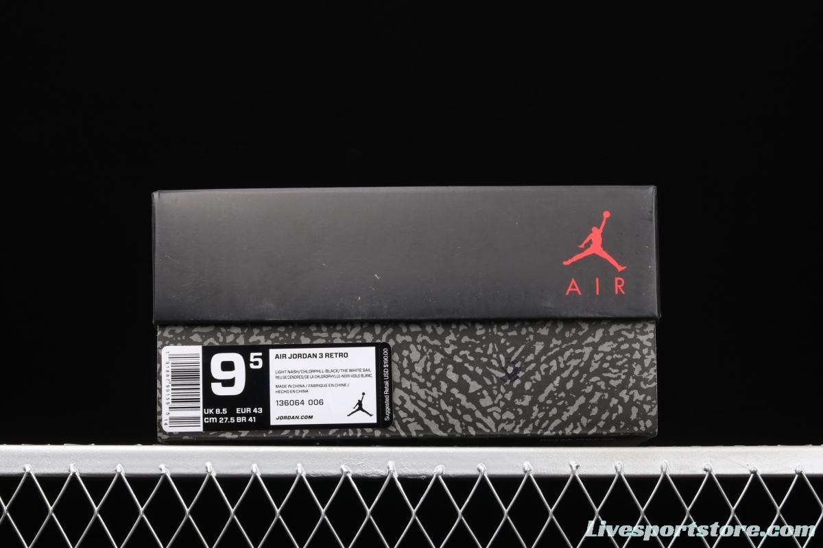 Air Jordan 3 Retro Chlorophyll AJ3 Joe 3 chlorophyll Gray Green manuscript 136064-006