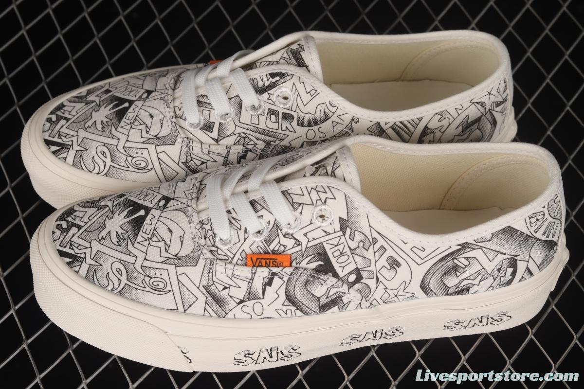 Vans Vault x SNS Joint Black and White Illustration Beach Print Vintage Canvas Sneakers VN0A4BV9676