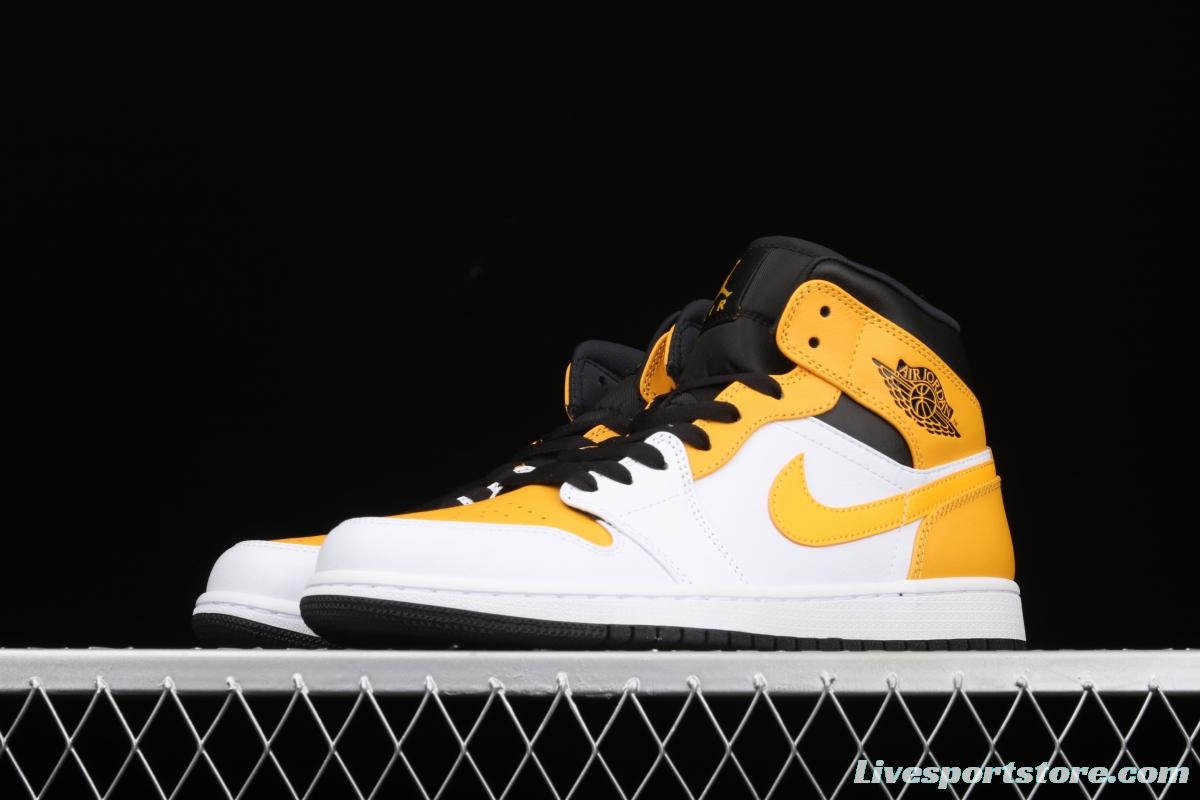 Air Jordan 1 Mid White and Yellow Zhongbang Basketball shoes 554724-170