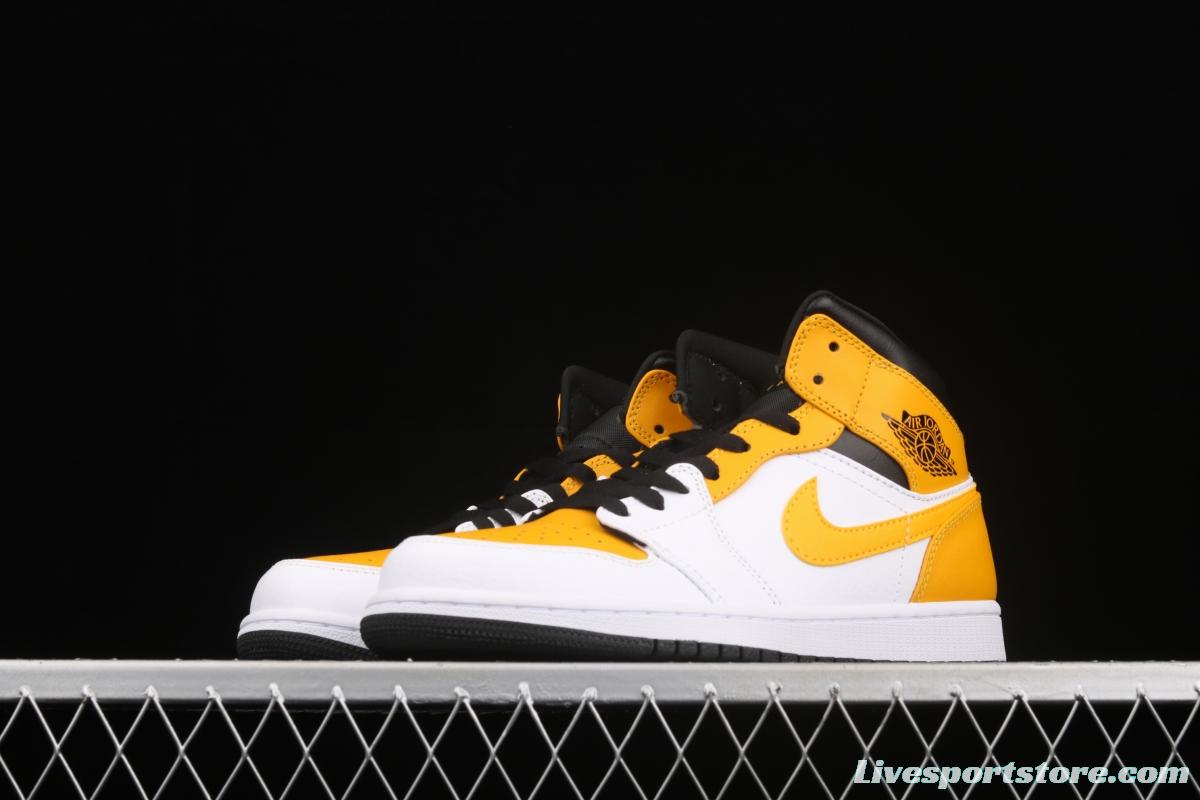 Air Jordan 1 Mid White and Yellow Zhongbang Basketball shoes 554724-170