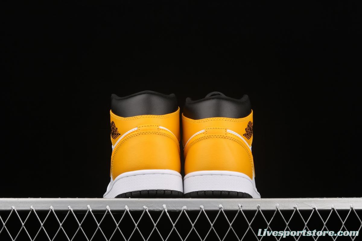 Air Jordan 1 Mid White and Yellow Zhongbang Basketball shoes 554724-170