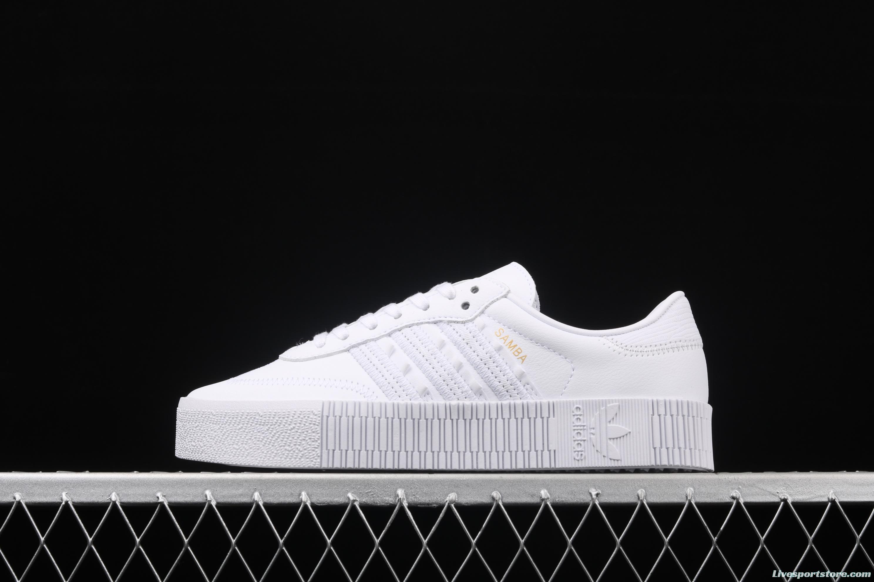 Adidas Sambarose W FV7420 clover retro head layer all white lace thick soles raised board shoes