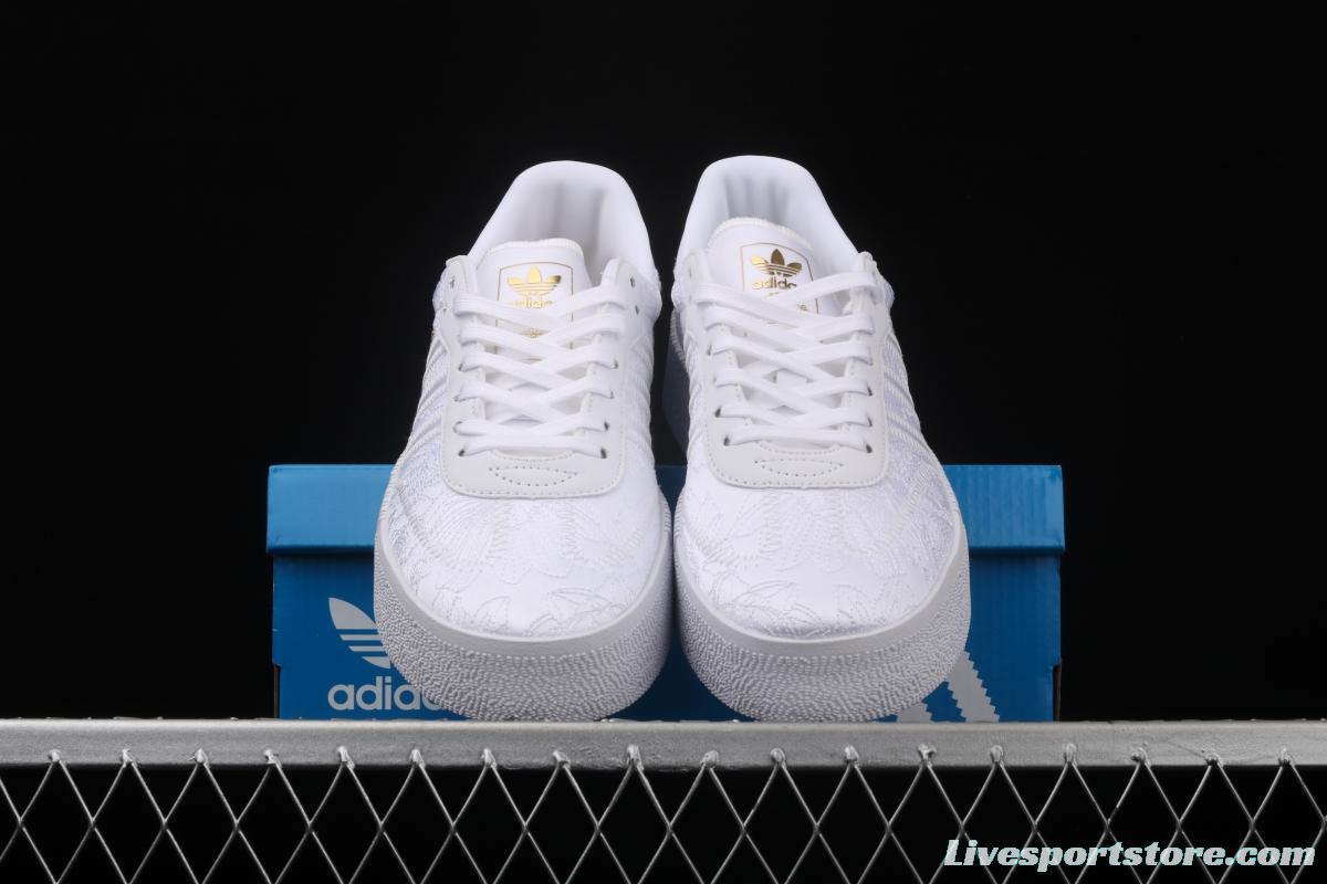 Adidas Sambarose W EG5158 clover vintage pure white embroidered thick-soled high board shoes