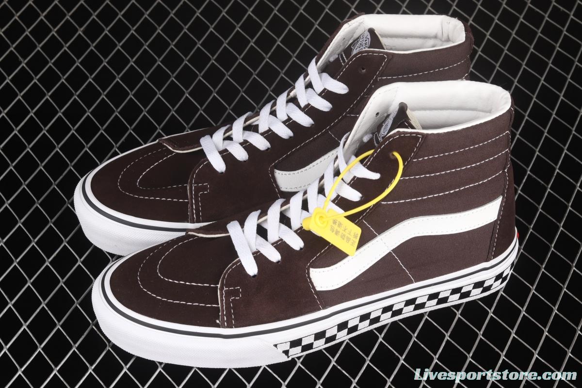 Vans SK8-Hi brown checkerboard classic series high-top casual board shoes VN0A38GEU5Z