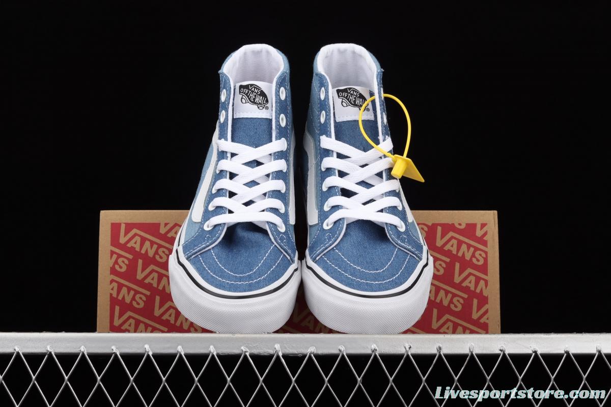 Vans Sk8-Hi Tapered series denim blue matching ultra-thin canvas high upper shoes VN0A3MV8Q691