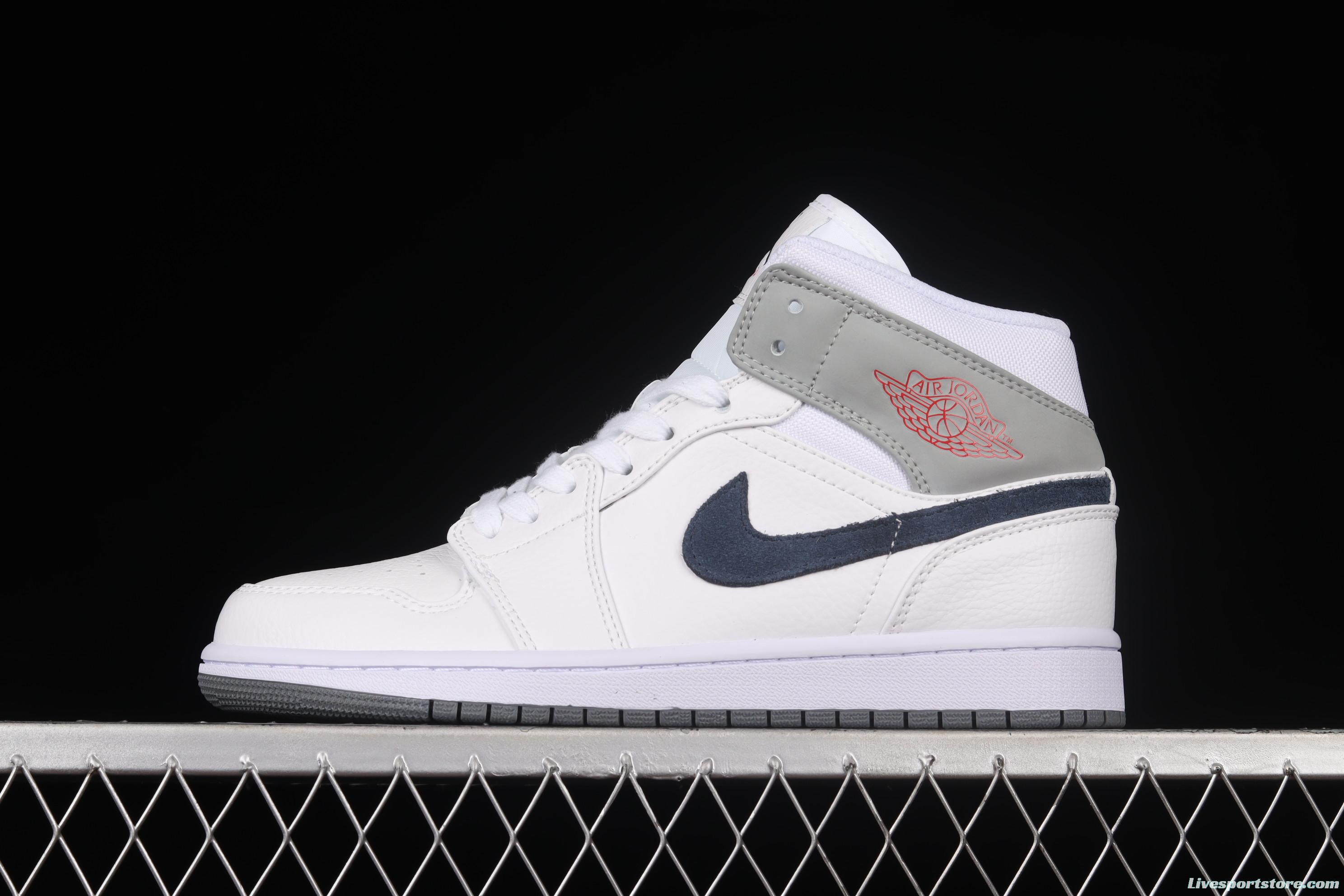 Air Jordan 1 Mid simple white gray medium top vintage basketball shoes DR8038-100