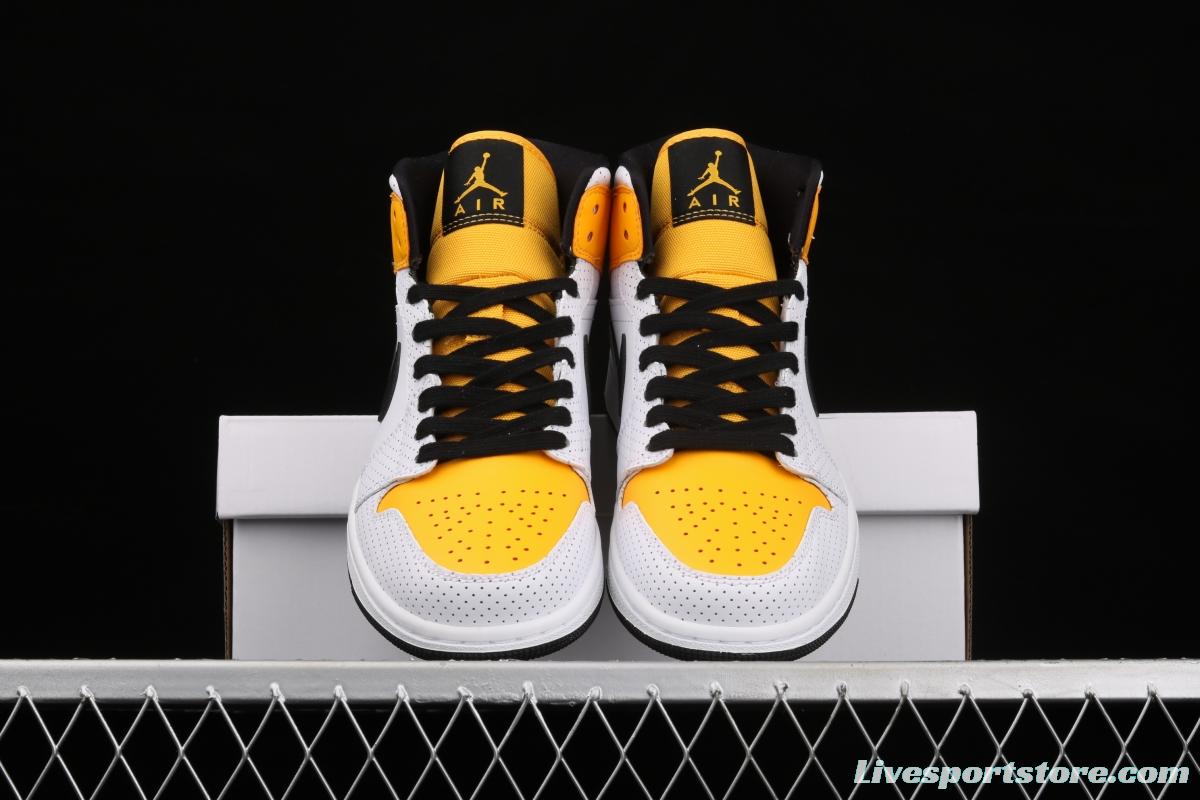 Air Jordan 1 Mid white, yellow and black Zhongbang basketball shoes BQ6472-107,