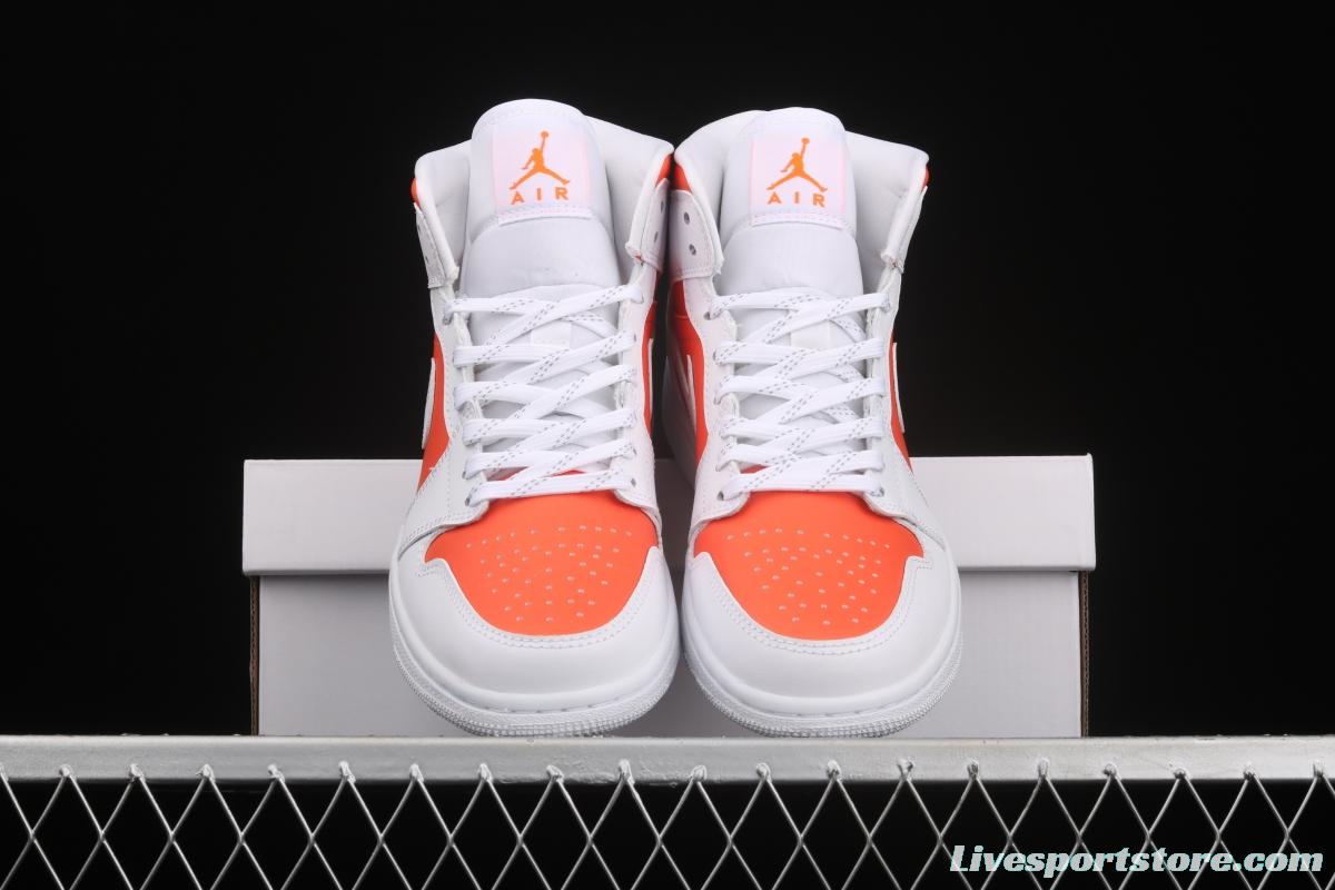 Air Jordan 1 Mid White Orange Zhongbang Basketball shoes CZ0774-800