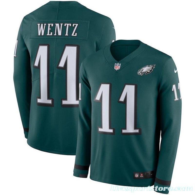 Men's Carson Wentz Green Therma Long Sleeve Player Limited Team Jersey