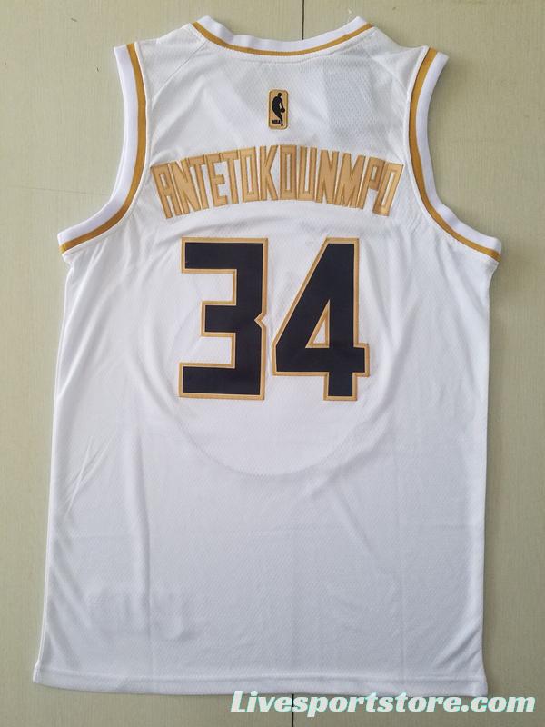 Giannis Antetokounmpo 34 White Golden Edition Jersey