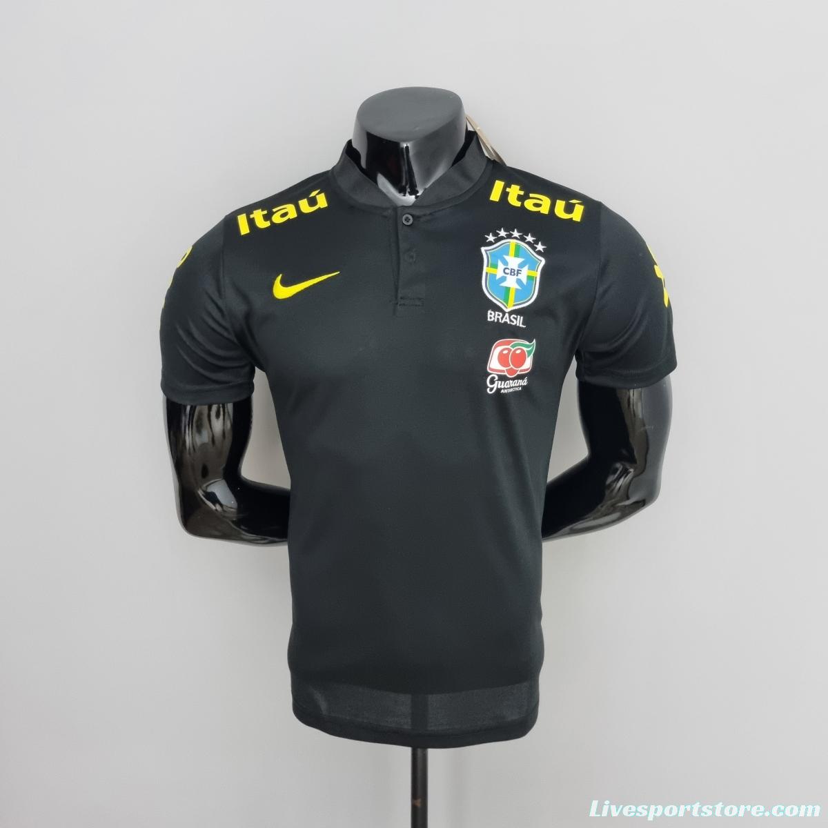 Low Neck POLO Brazil Black Soccer Jersey