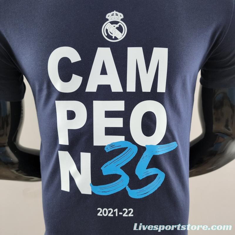 22 23 Real Madrid Mens Campeón 35 T-Shirt Navy #K000167