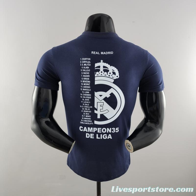 22 23 Real Madrid Mens Campeón 35 T-Shirt Navy #K000167