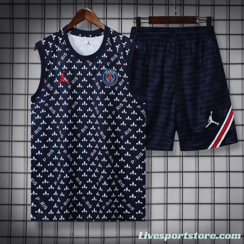 22/23PSG Royal Blue Flower Dot Pre-match Training Jersey Vest