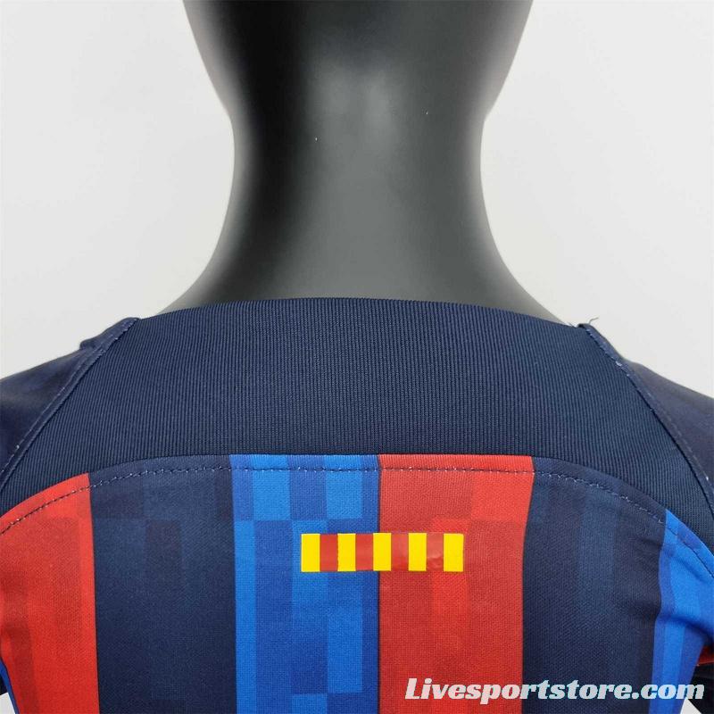 22-23 Barcelona Home Kids Kit Soccer Jersey