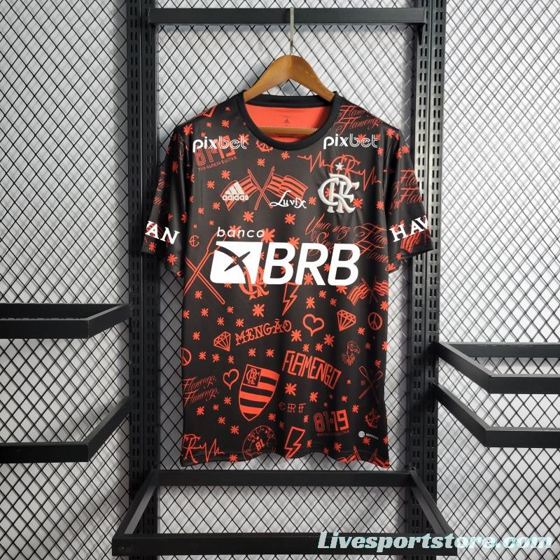 22/23 Flamengo Red Black Pre-Match Shirt With All Sponsors