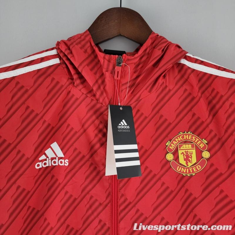 2022 Manchester United Windbreaker Red White Edge