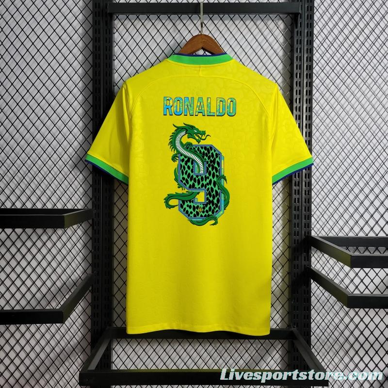 2022 Brazil Home National Team World Cup Soccer Jersey With Special Dragon Namesets