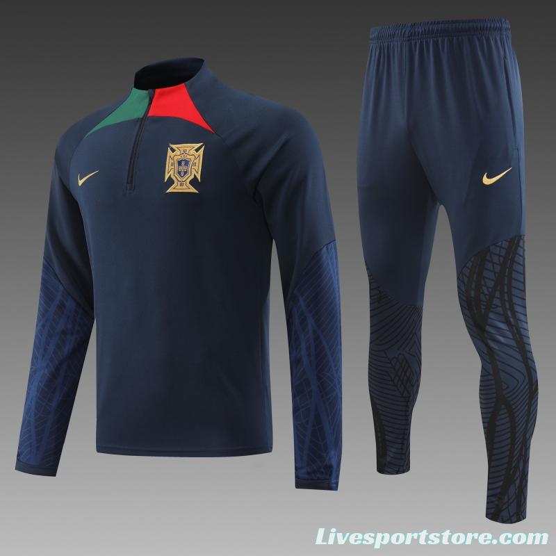 2022 Portugal Navy Half Zipper Tracksuit