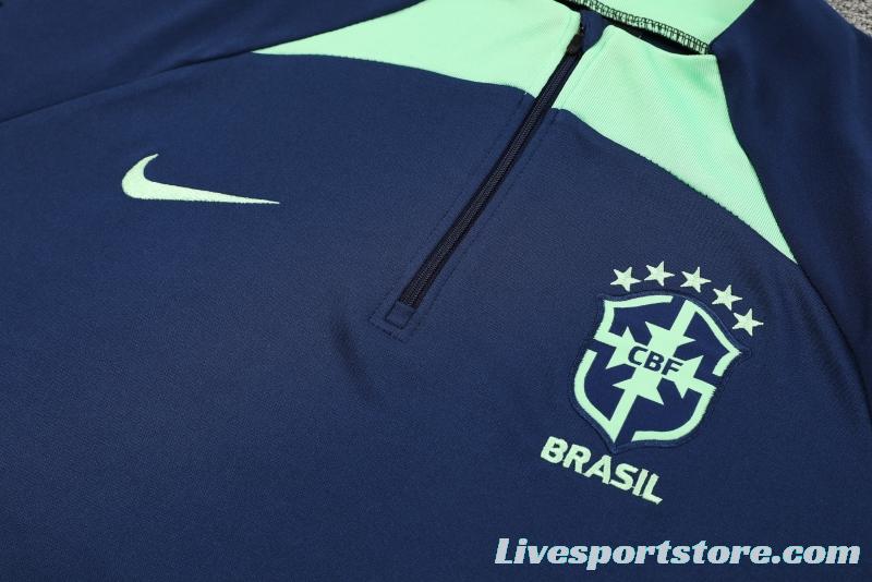 2022 Brazil Navy Half Zipper Tracksuit