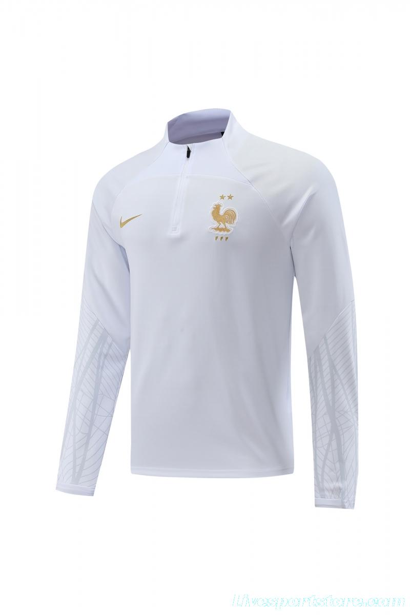 2022 France White Half Zipper Tracksuit