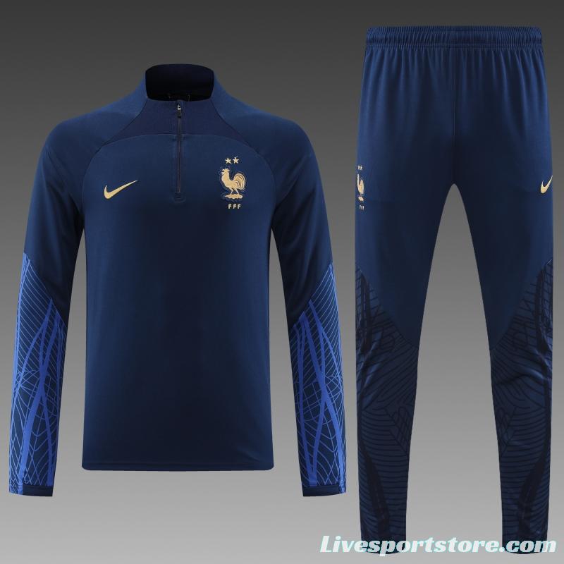 2022 France Navy Half Zipper Tracksuit Half Zipper Tracksuit