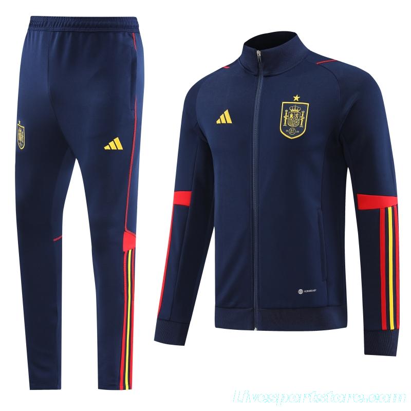 2022 Spain Navy Full Zipper Tracksuit