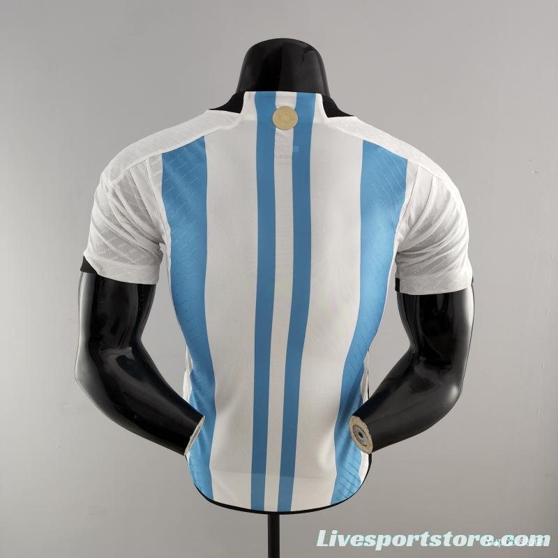 Player Version 3 Stars 2022 Argentina Home Jersey With World Cup Champion Patches