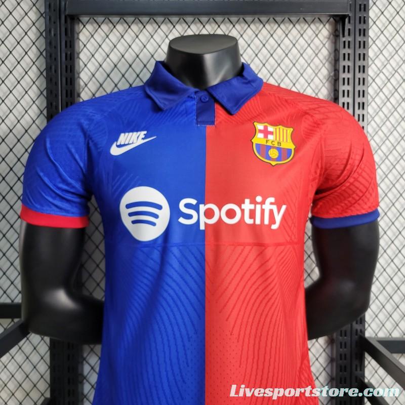 Player Version 23-24 Barcelona Red Blue Classic Jersey