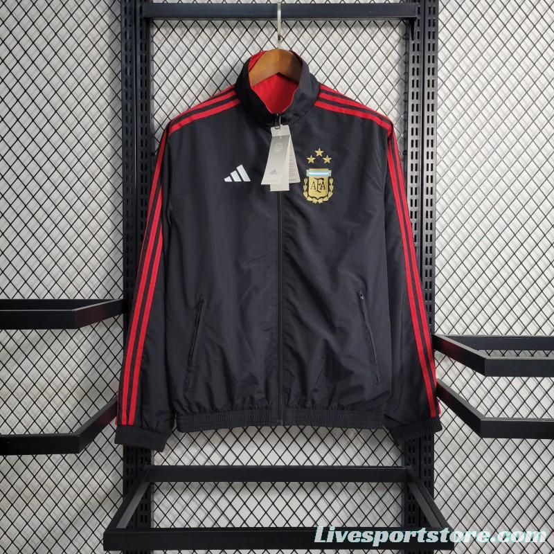 2023 Reversible 3-star Argentina Red/Black Windbreaker