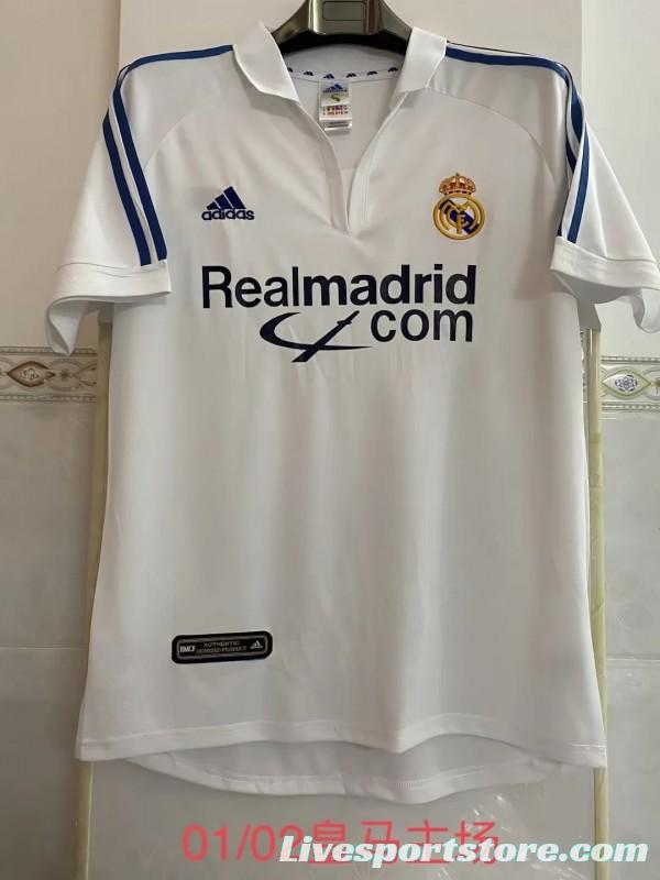 Retro 01/02 Real Madrid Home Jersey League Version With Sponsor