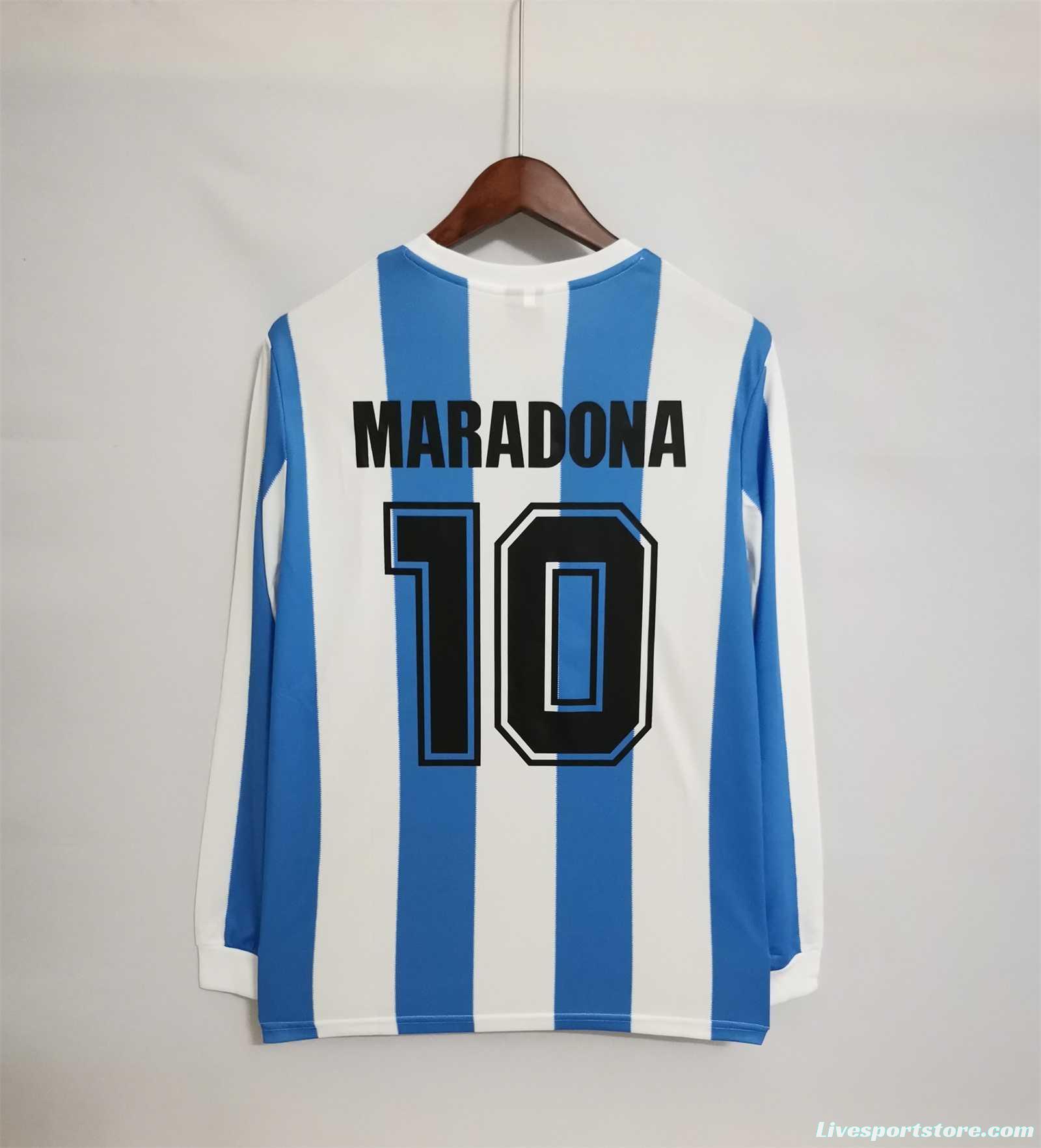 Retro 1986 Argentina Home Long Sleeve Jersey