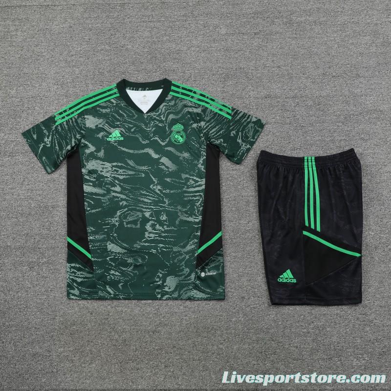 23-24 Real Madrid Black Green Pattern Short Sleeve+Shorts