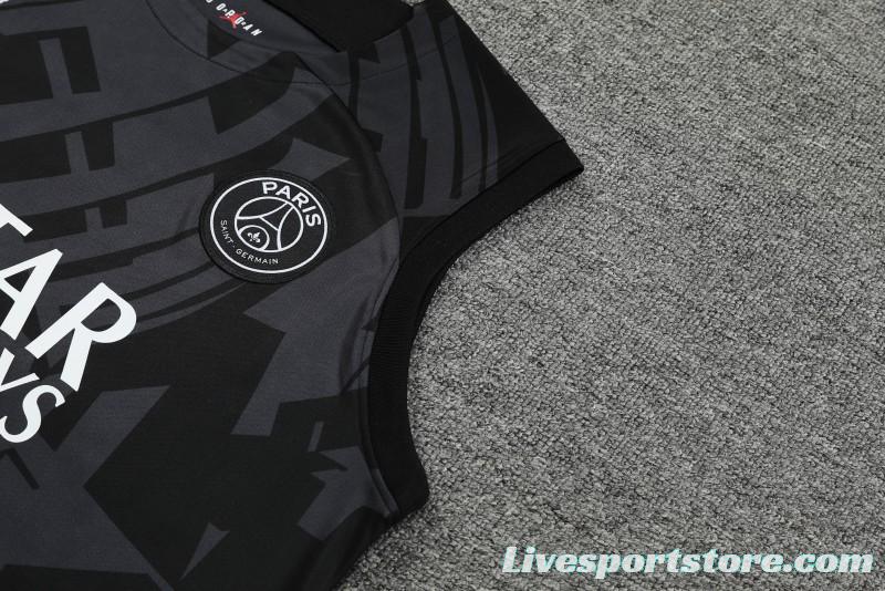 23-24 PSG Black Pattern Vest Jersey+Shorts