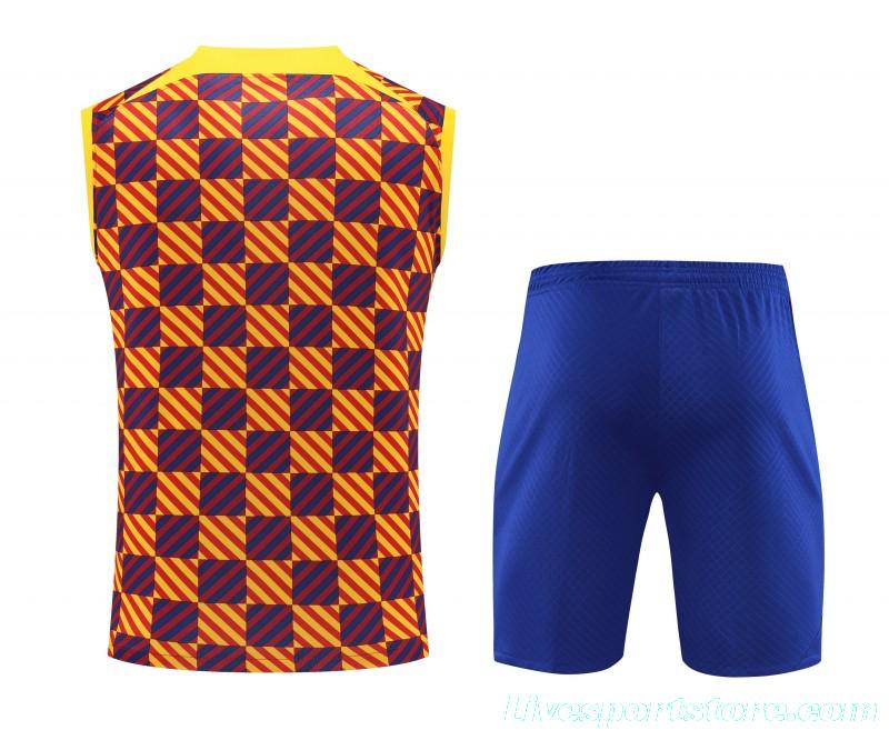 23-24 Barcelona Special Orange Grid Vest Jersey+Shorts