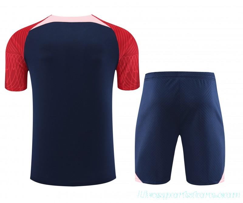 23-24 Atletico Madrid Navy Red Short Sleeve+Shorts