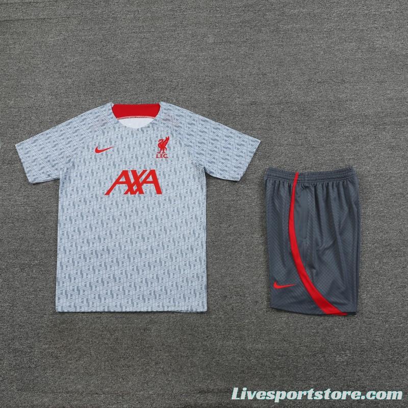 23-24 Liverpool White/Grey Grid Short Sleeve+Shorts