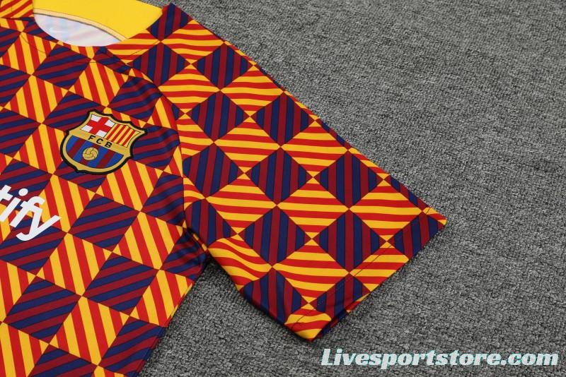 23-24 Barcelona Special Orange Grid Short Sleeve+Shorts