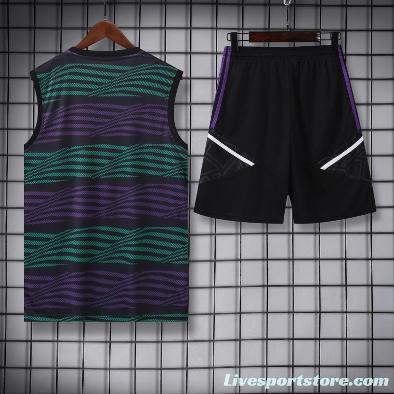 23-24 Real Madrid Stripe Pattern Vest Jersey+Shorts