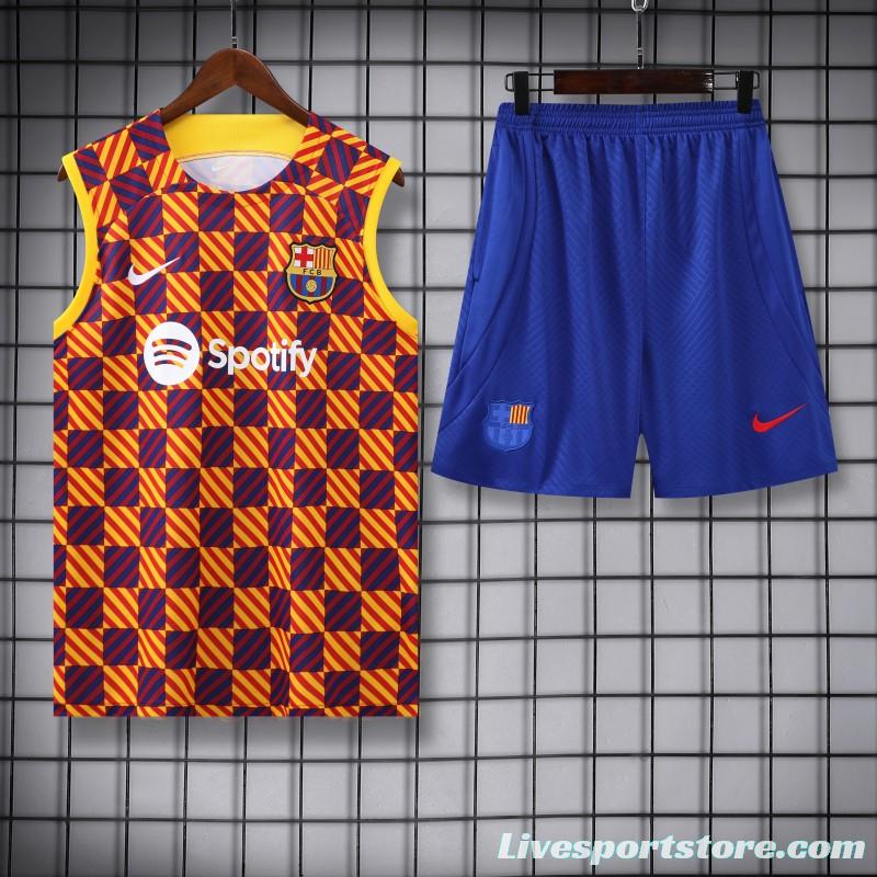 23-24 Barcelona Special Orange Grid Vest Jersey+Shorts