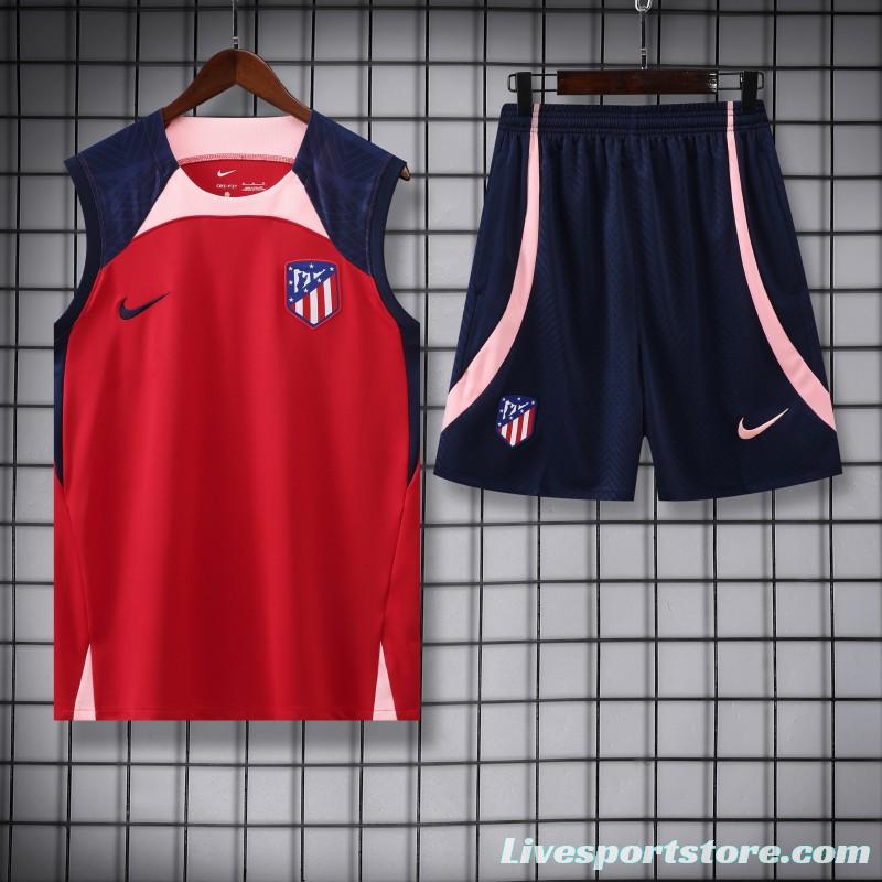 23-24 Atletico Madrid Red Black Vest Jersey+Shorts