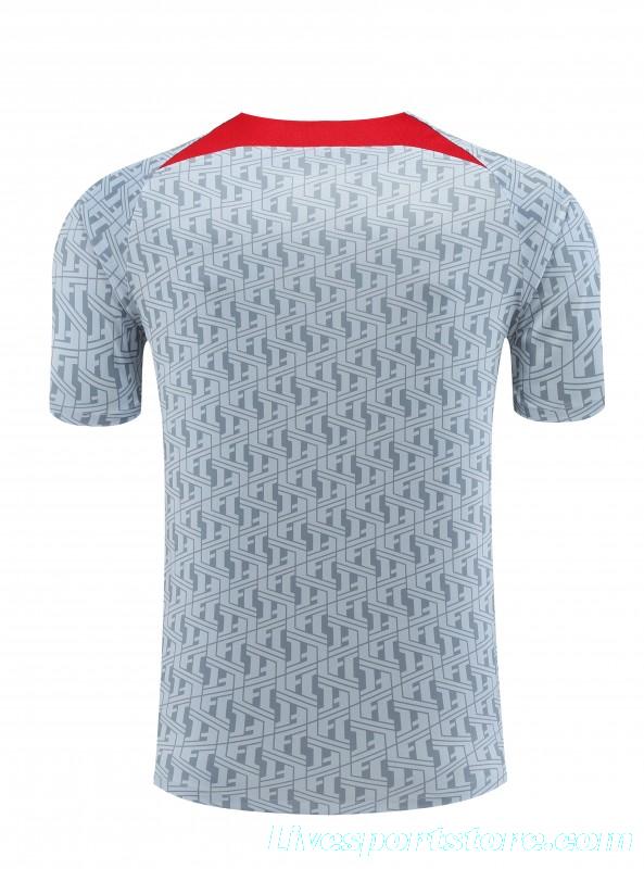 23-24 Liverpool White/Grey Grid Short Sleeve+Shorts