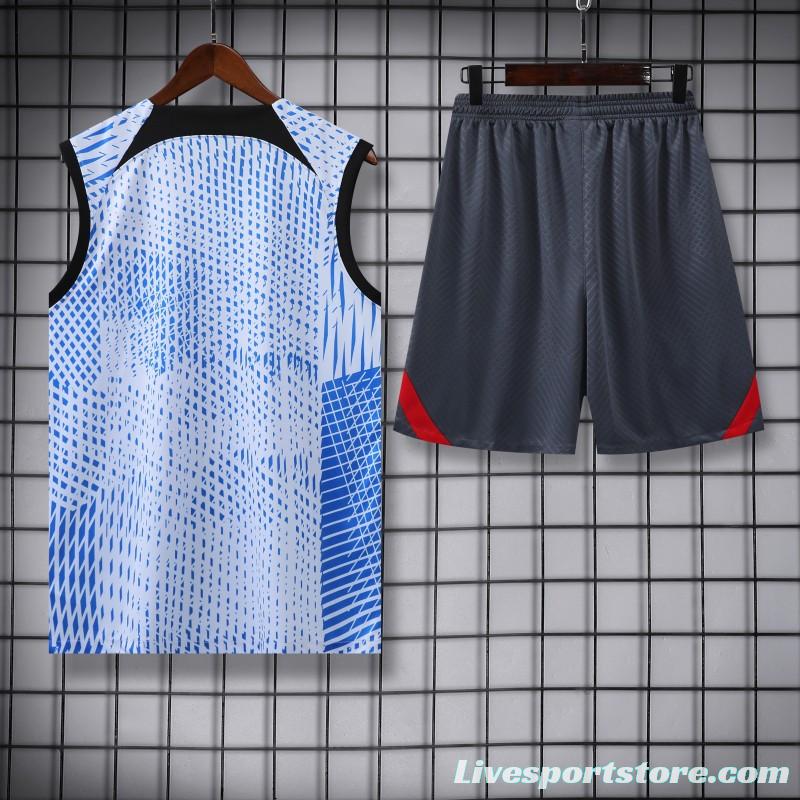 23-24 Liverpool Blue White Grid Vest Jersey+Shorts