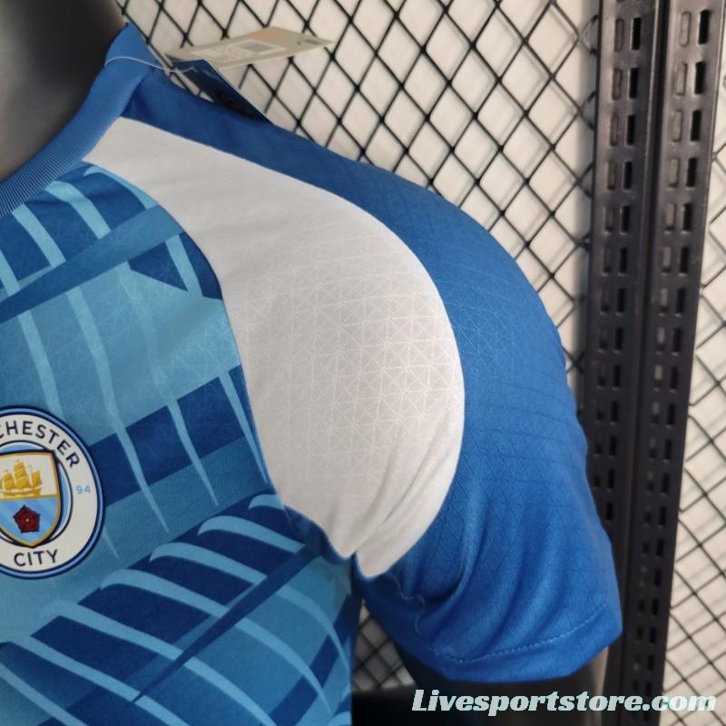 Player Version 23-24 Manchester City Pre Match Blue Jersey