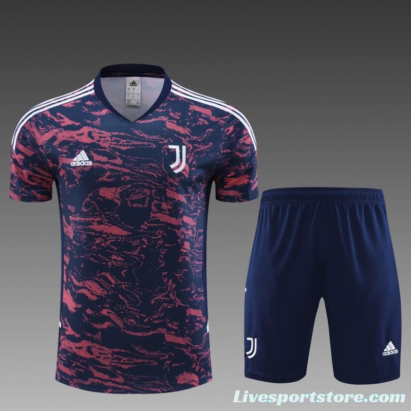 23 24 Juventus Red Navy Stripe Short Sleeve+Shorts