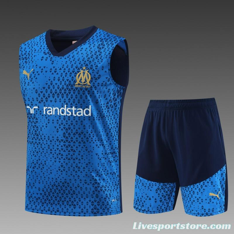 23-24 Olympique Marseille Blue Vest Jersey+Shorts