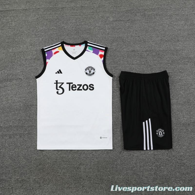 24/25 Manchester United White Vest Jeresy+Shorts